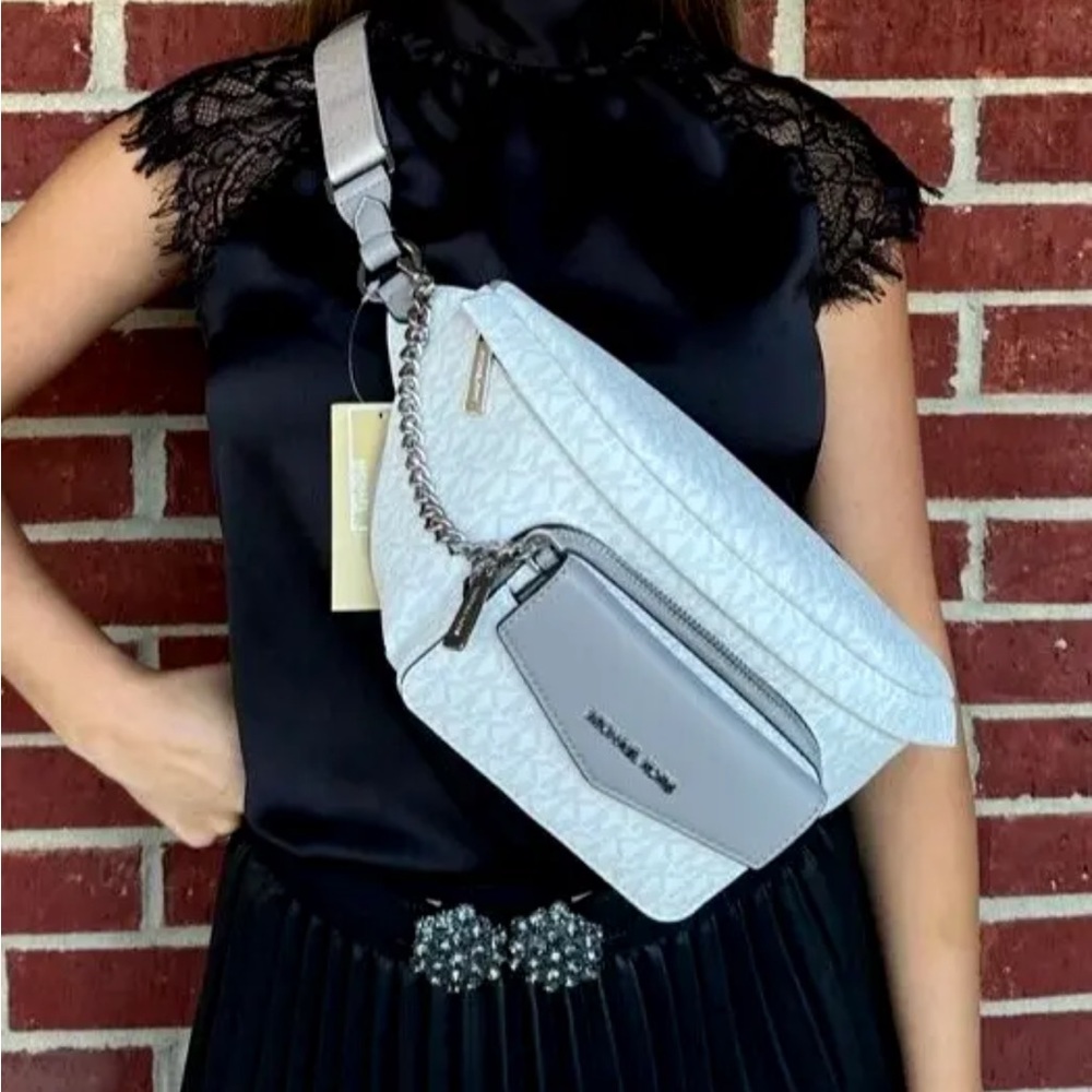 MICHAEL KORS MAISIE 2-In-1 Large Waistpack Fannypack Belt Bag White MK Signature